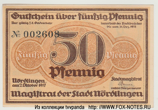 Stadt Nördlingen 50 Pfennig 1917