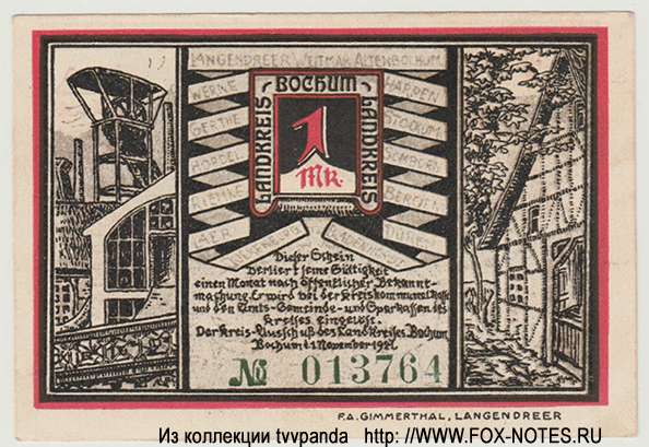Landkreis Bochum 1 Mark 1921
