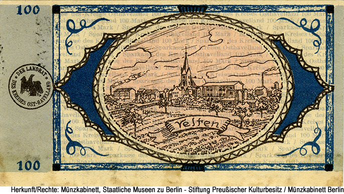 Kreisausschuß und Kreissparkasse des Kreises Osthavelland in Nauen 100 Mark 1923
