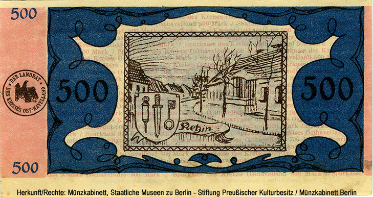 Kreisausschuß und Kreissparkasse des Kreises Osthavelland in Nauen 500 Mark 1923 Serie C