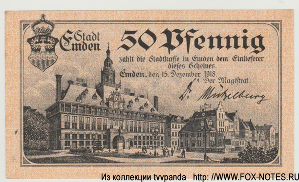 Stadtkasse Emden 50 Pfennig 1918
