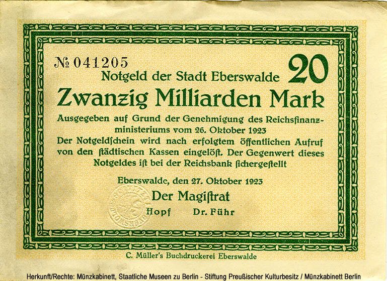 Stadt Eberswalde 20 Milliarden Mark 1923