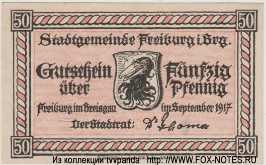 Stadtgemeinde Freiburg im Breisgau 50 Pfennig 1917