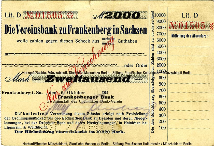 Vereinsbank Frankenberg: 2.000 Mark 1922