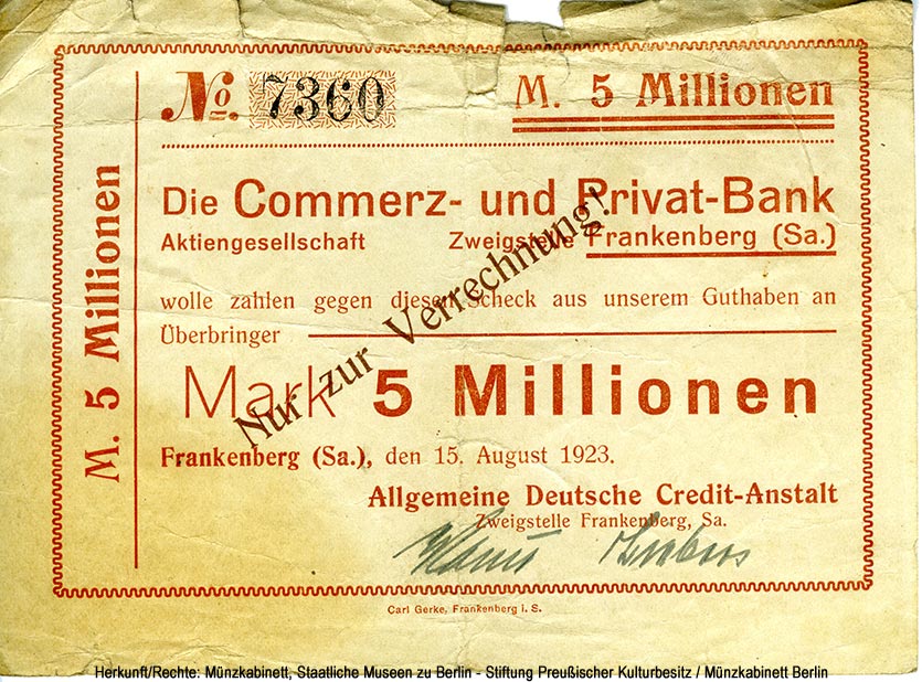 Allgemeine Deutsche Credit-Anstalt Frankenberg: 5 Millionen Mark 1923 