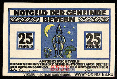 Notgeld der Gemeinde Bevern. 25 Pfennig 1921