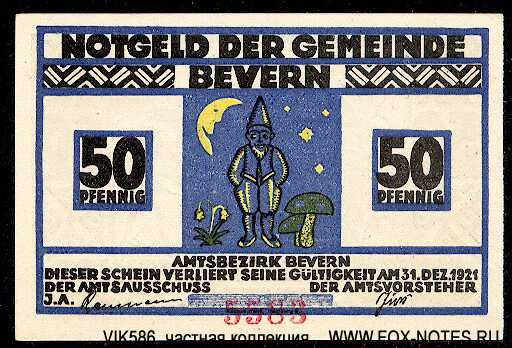 Notgeld der Gemeinde Bevern. 50 Pfennig 1921