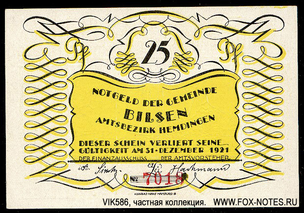 Gemeinde Bilsen 25 Pfennig 1921