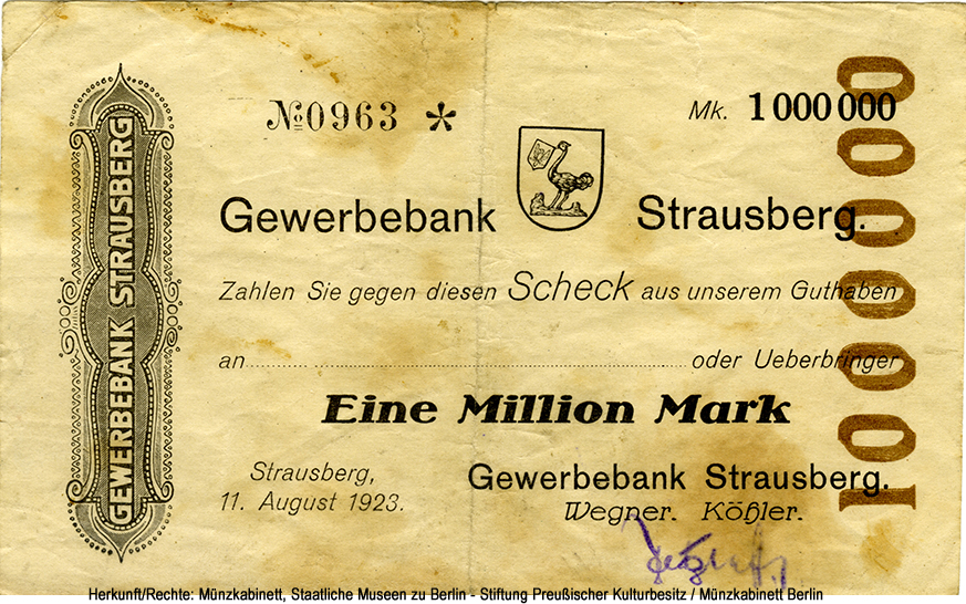 Gewerbebank Strausberg 1 Million Mark 1923
