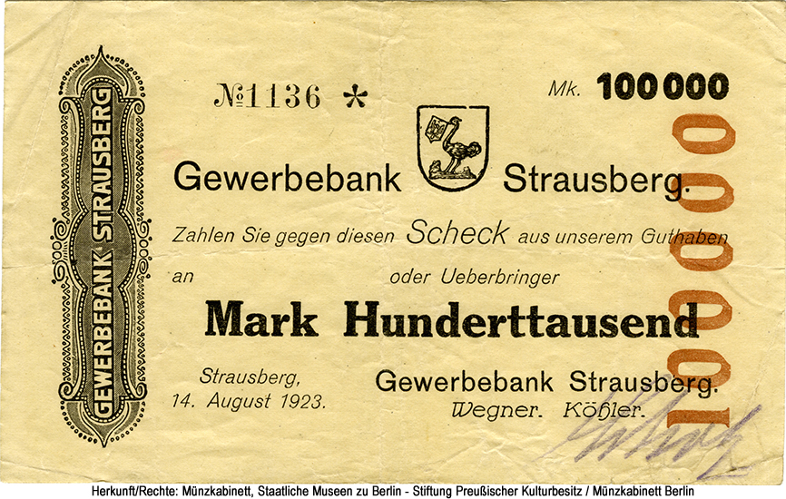 Gewerbebank Strausberg 100000 Mark 1923