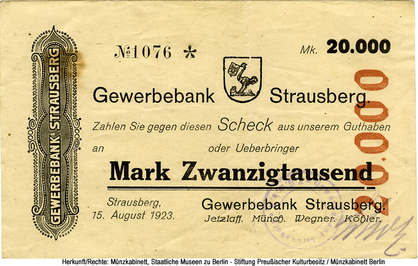 Gewerbebank Strausberg: 20.000 Mark 1923