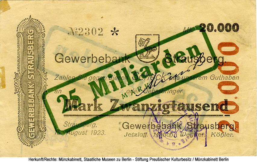 Gewerbebank Strausberg 20 Milliarden Mark 1923