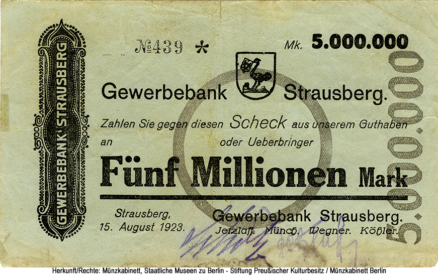 Gewerbebank Strausberg: 5 Millionen Mark 1923
