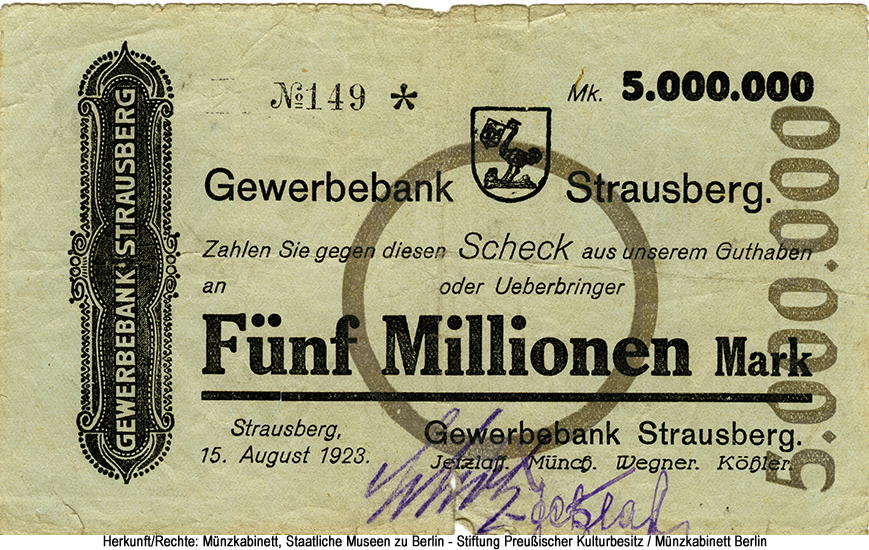 Gewerbebank Strausberg: 5 Millionen Mark 1923