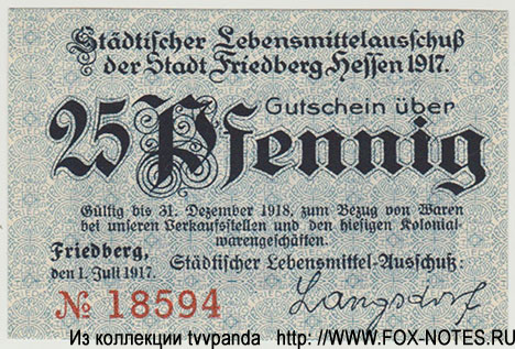 Stadt Freidberg 25 Pfennig 1917