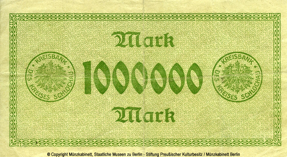 Kreisbank des Kreises Schlochau 1 Million Mark 1923