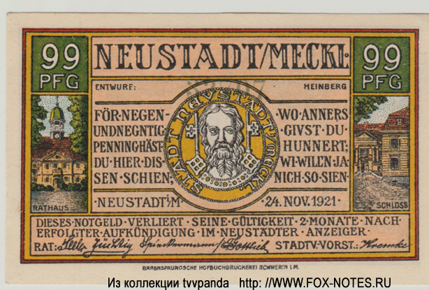 Stadt Neustadt (Mecklenburg-Schwerin) 99 Pfennig 1921