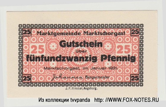 Marktgemeinde Marktschorgast 25 Pfennig 1921
