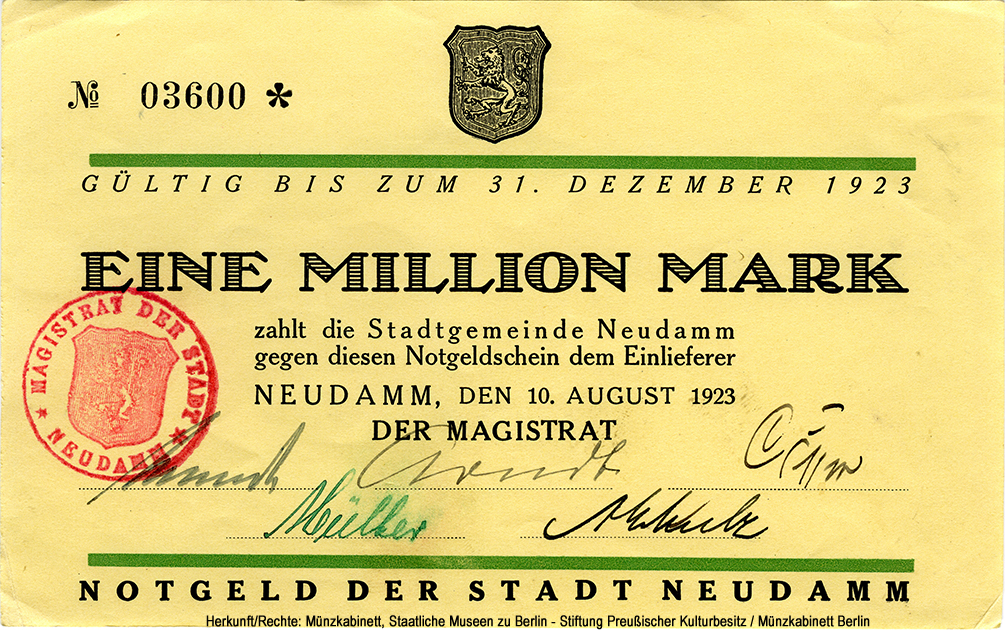 Stadtgemeinde Neudamm 1000000 Mark 1923