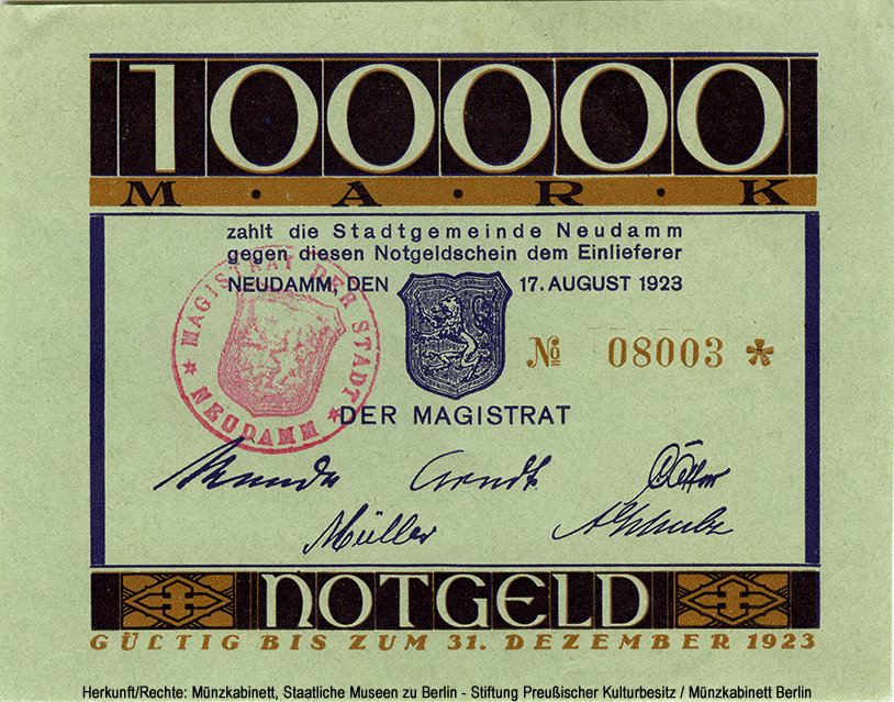 Stadtgemeinde Neudamm 100000 Mark 1923