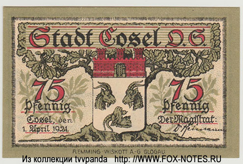 Stadt Cosel O.S. 75 Pfennig 1921