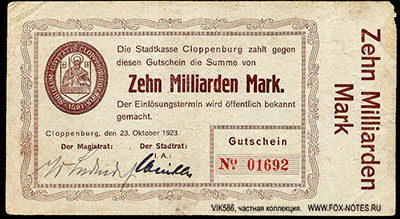 Stadt Cloppenburg 10 milliarden Mark 1923