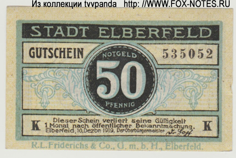 Stadt Elberfeld 50 Pfennig 1919