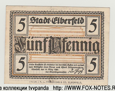 Stadt Elberfeld 5 Pfennig 1920