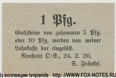 Leinenfabrik S. Fränkel 1 Pfennig 1920