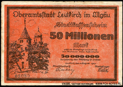 Oberamtstadt Leutkirch im Allgäu 50 Millionen Mark 1923