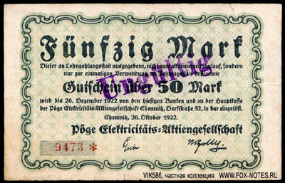 Pöge Elektrizitäts-Aktiengesellschaft 50 Mark 1922