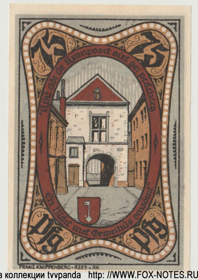 Gutschein der Stad Rees. 75 Pfennig 1921.