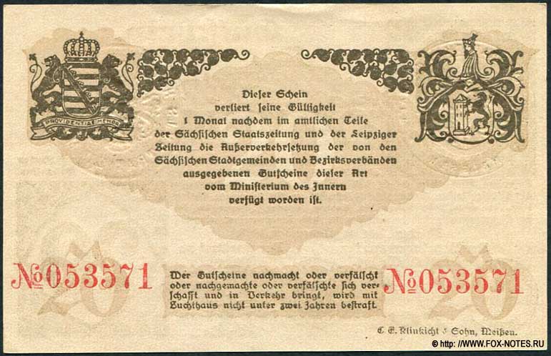 Amtshauptmannschaft Meißen 20 Mark 1918