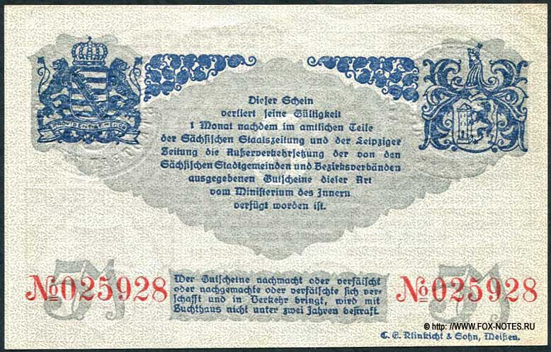 Amtshauptmannschaft Meißen 5 Mark 1918