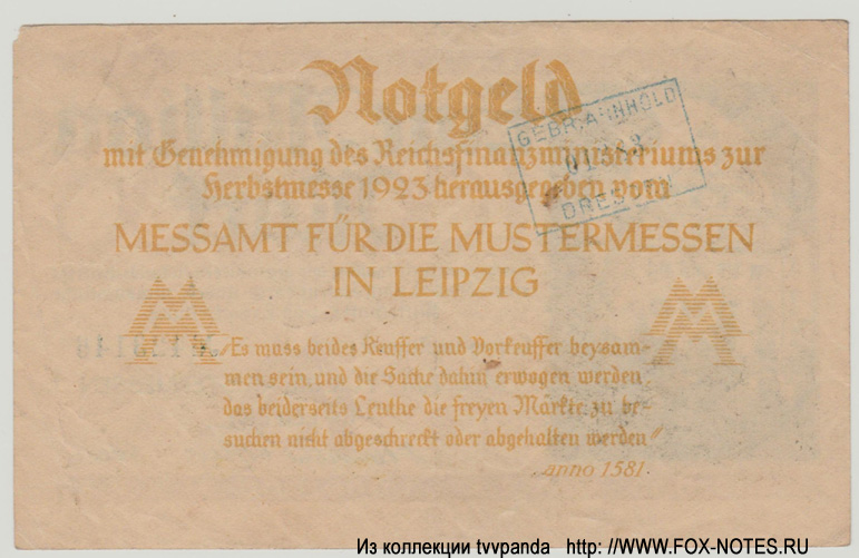 Meßamt für die Mustermesse in Leipzig 1000000 Mark 1923