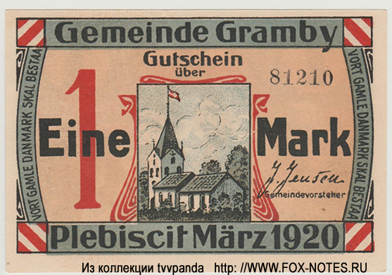 Stadt Gramby 1 Mark 1920