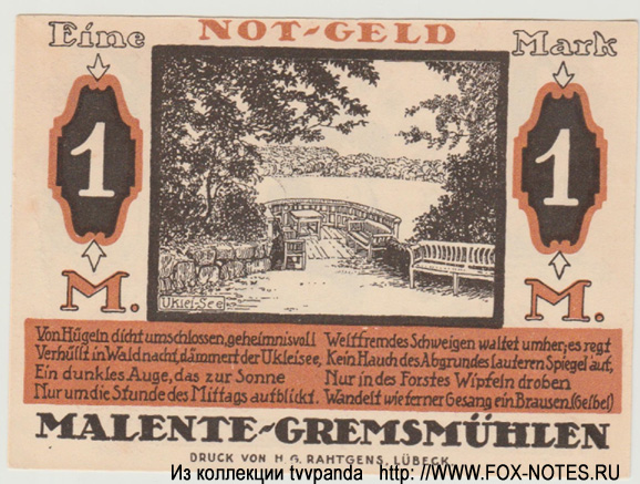 Gemeinde Malente-Gremsmühlen 1 Mark 1920