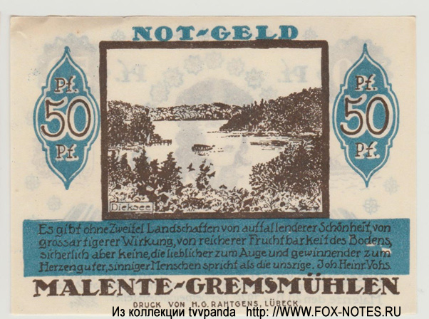 Gemeinde Malente-Gremsmühlen 50 pfennig 1920