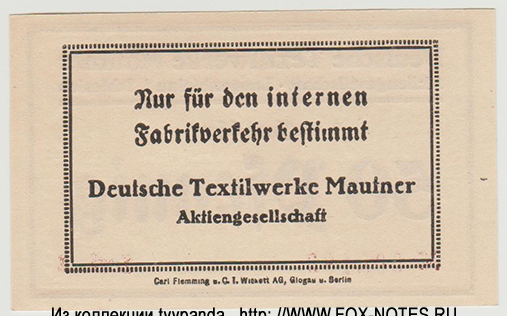Deutsche Textilwerke Mautner A.G. Langenbielau i Schlesien 50 Pfennig
