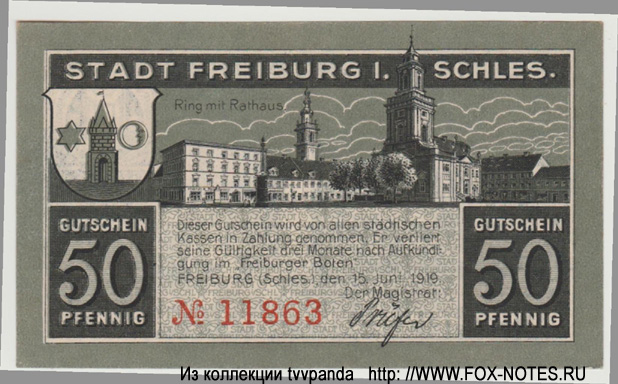Stadt Freiburg in Schlesien 50 Pfennig 1918