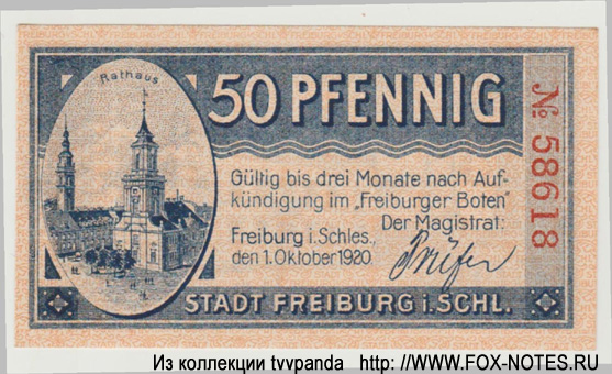 Stadt Freiburg in Schlesien 50 Pfennig 1920