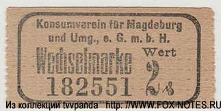 Konsumverein für Magdeburg und Umgebung, e. G. m. b. H. Wechselmarke. 2 Pfennig.