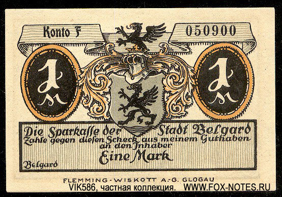 Sparkasse der Stadt Belgard 1 Mark Notgeld