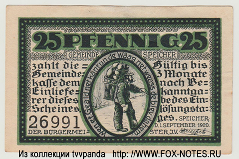 Gemeinde Speicher 25 Pfennig 1920 