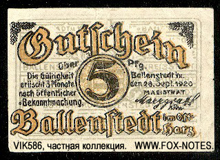 Stadt Ballenstedt 5 Pfennig 1921 Notgeld