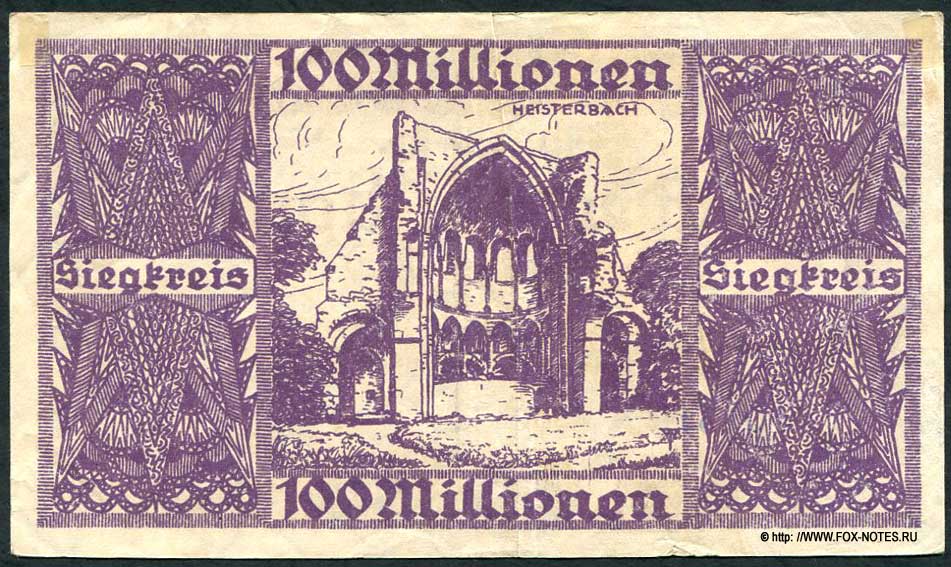 Stadt Siegburg 100 Millionen Mark 1923