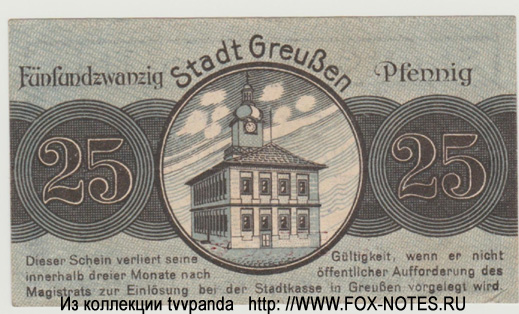 Stadt Greußen i. Th. 25 Pfennig 1920.