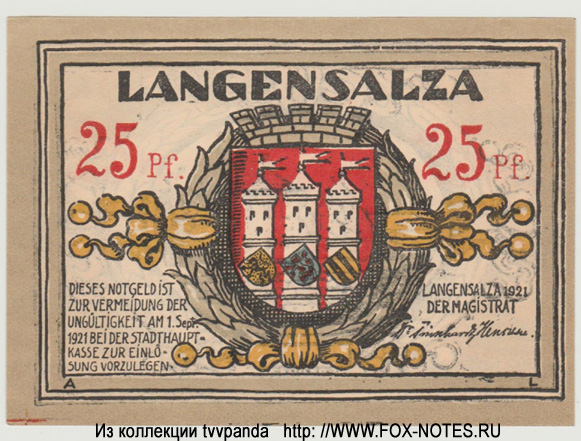 Stadt Langensalza 25 Pfennig 1921