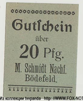 M. Schmidt Nachf., Bödefeld. 20 Pfennig.