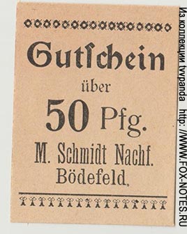 M. Schmidt Nachf., Bödefeld Gutschein 50 Pfennnig